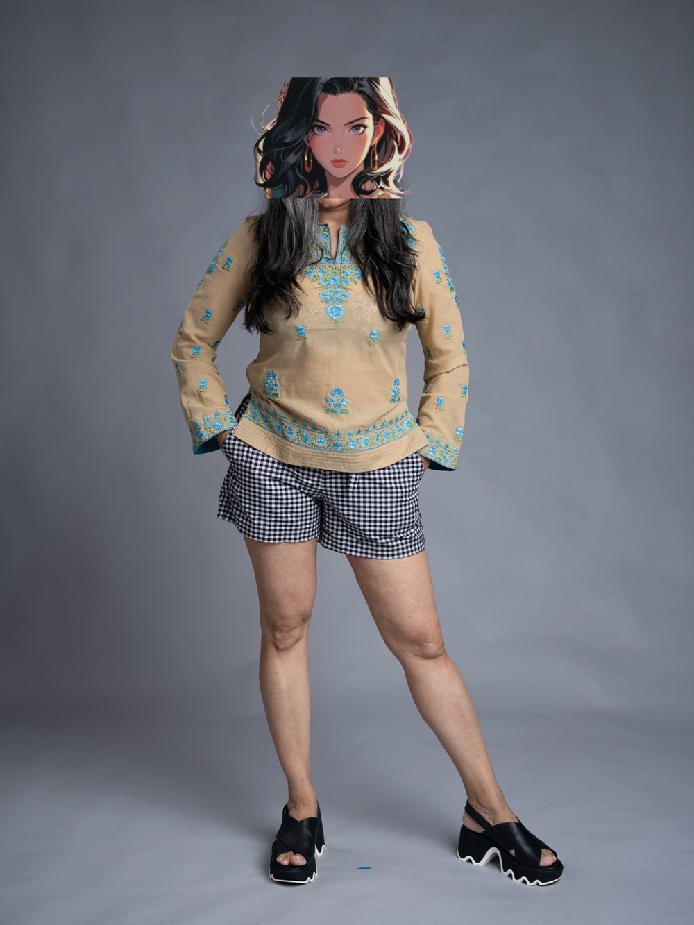 Ritu Kumar Beige Top with Turquoise elegant Embroidery